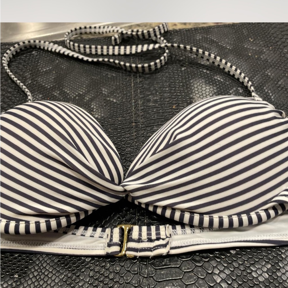 Hot Water Black and White Striped Bikini Top